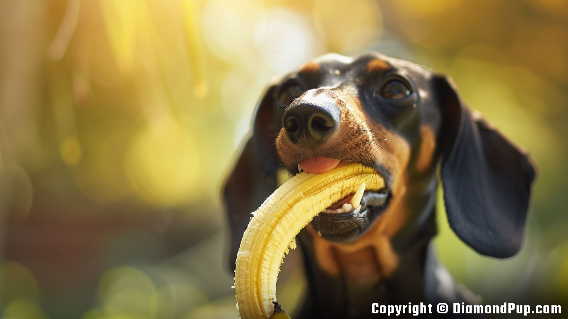 Image of a Cute Dachshund Eating Banana