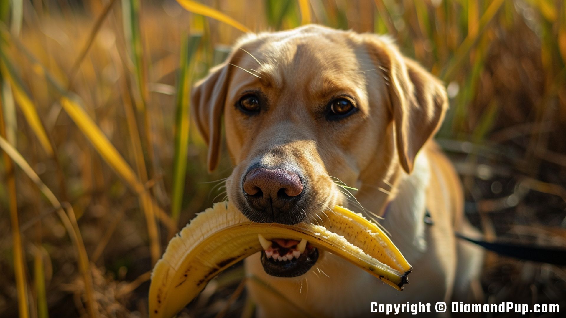 Image of a Cute Labrador Eating Banana