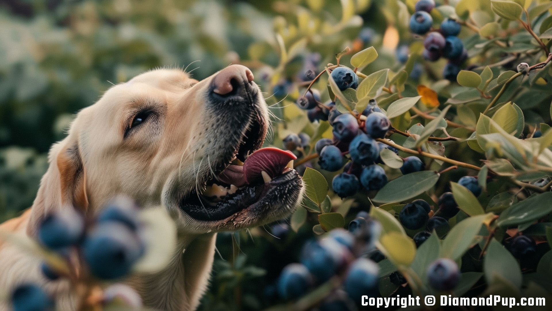 Image of a Cute Labrador Eating Blueberries