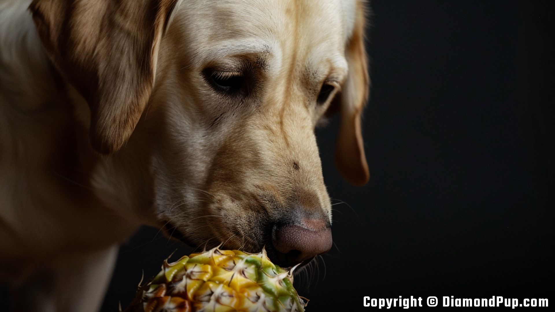 Image of a Cute Labrador Eating Pineapple