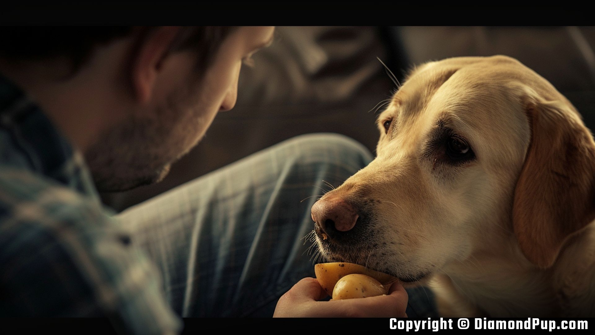 Image of a Cute Labrador Eating Potato