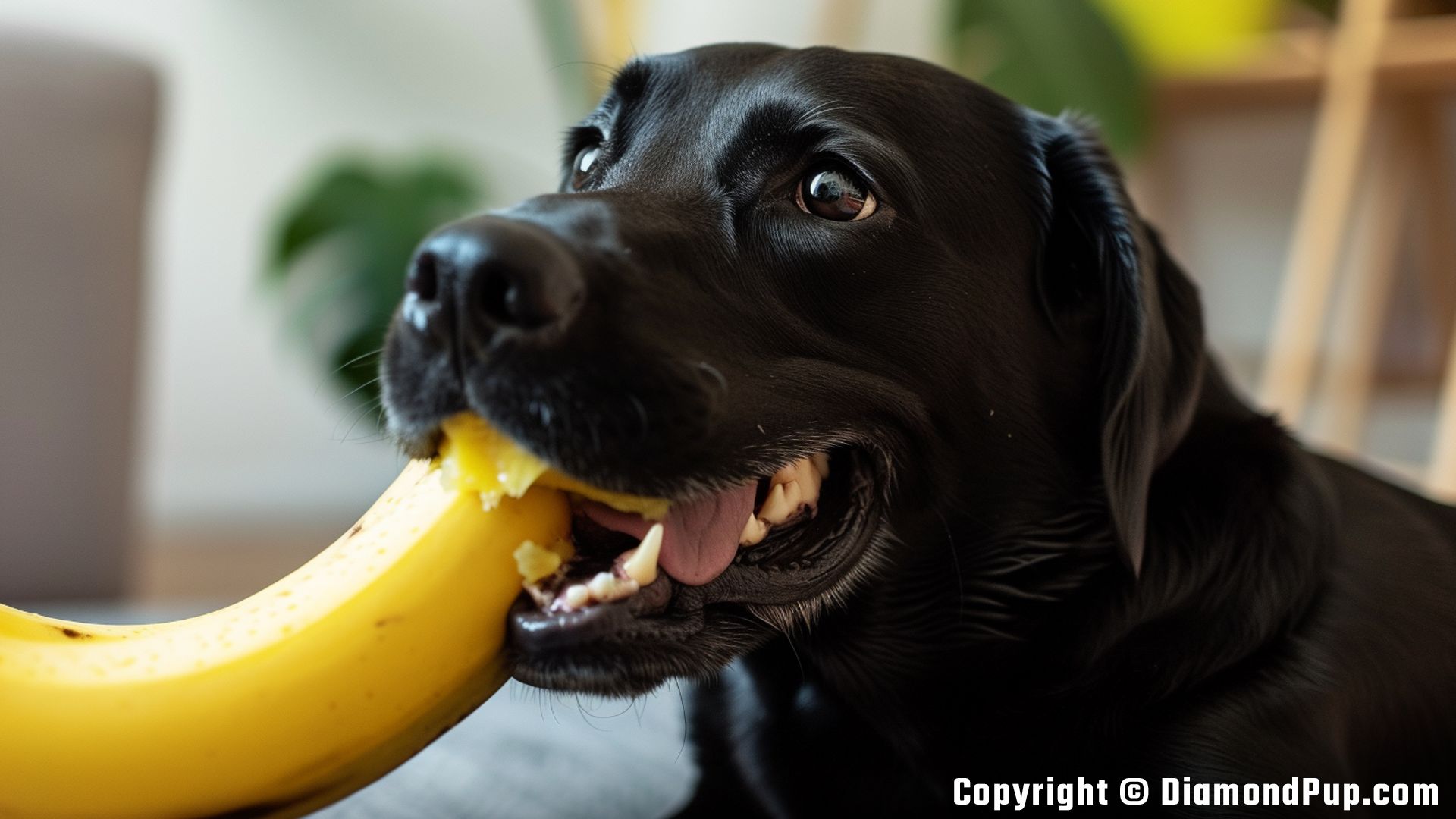 Image of a Cute Labrador Snacking on Banana
