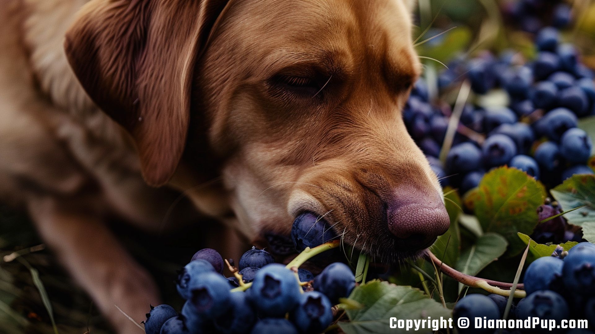 Image of a Cute Labrador Snacking on Blueberries