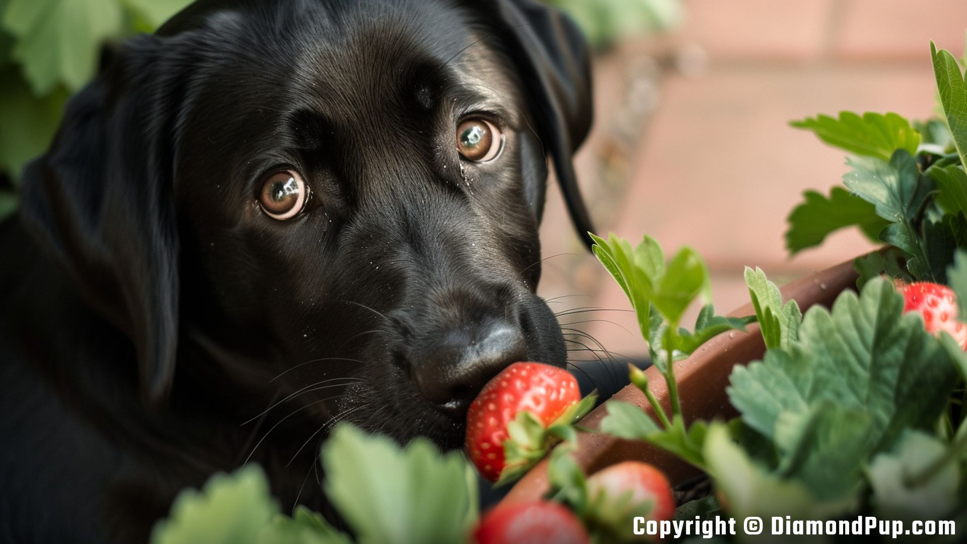 Image of a Cute Labrador Snacking on Strawberries
