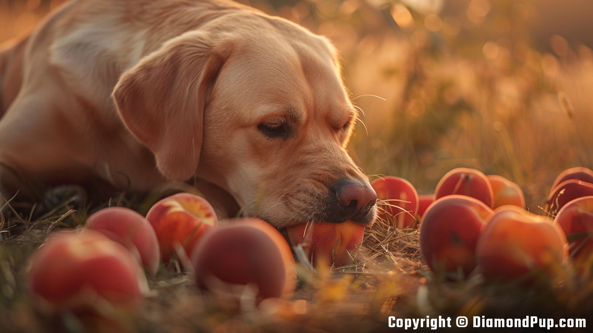 Image of a Happy Labrador Eating Peaches