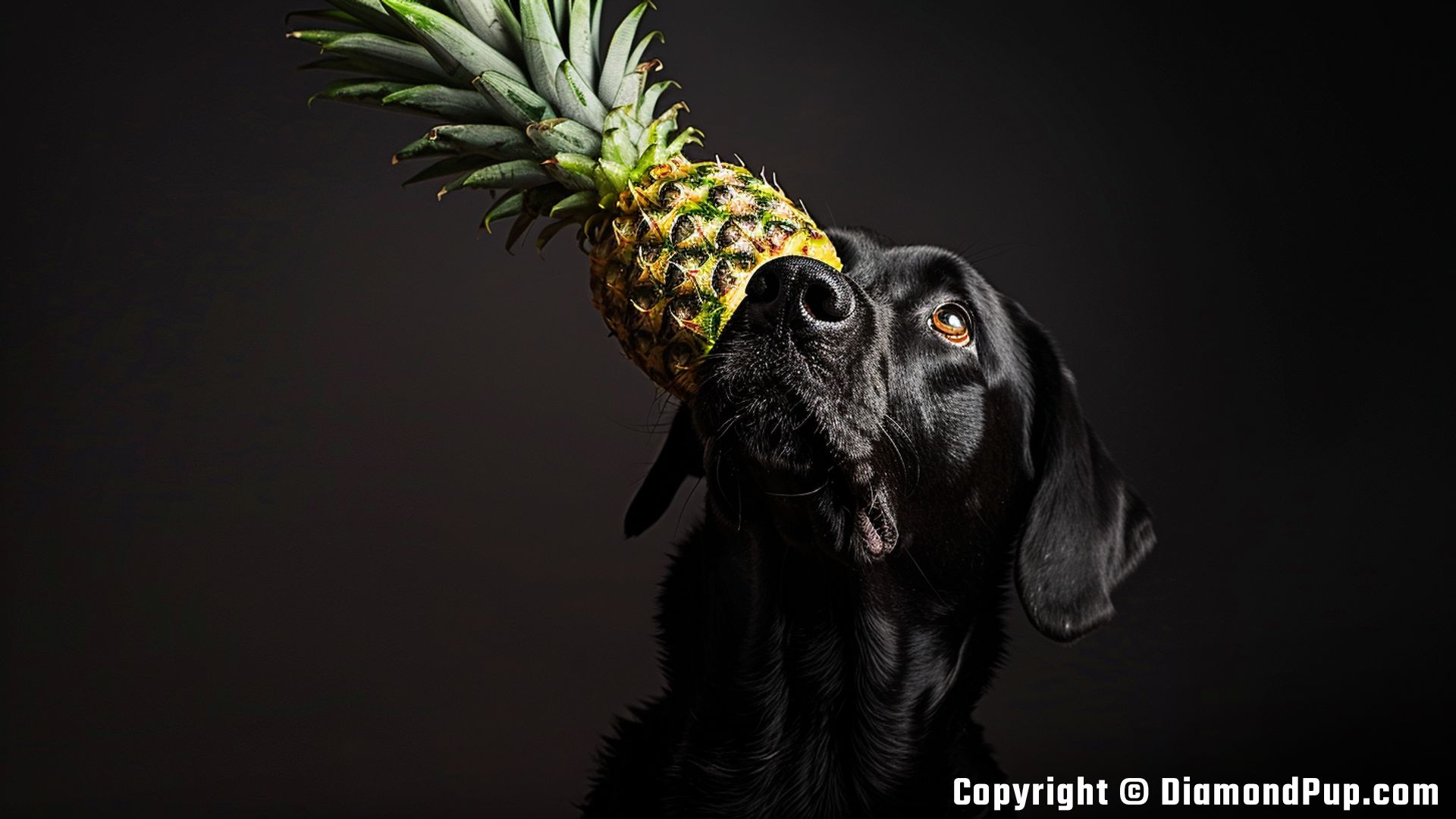 Image of a Happy Labrador Eating Pineapple
