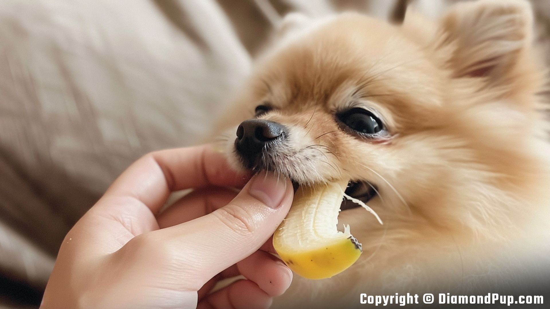 Image of a Happy Pomeranian Eating Banana