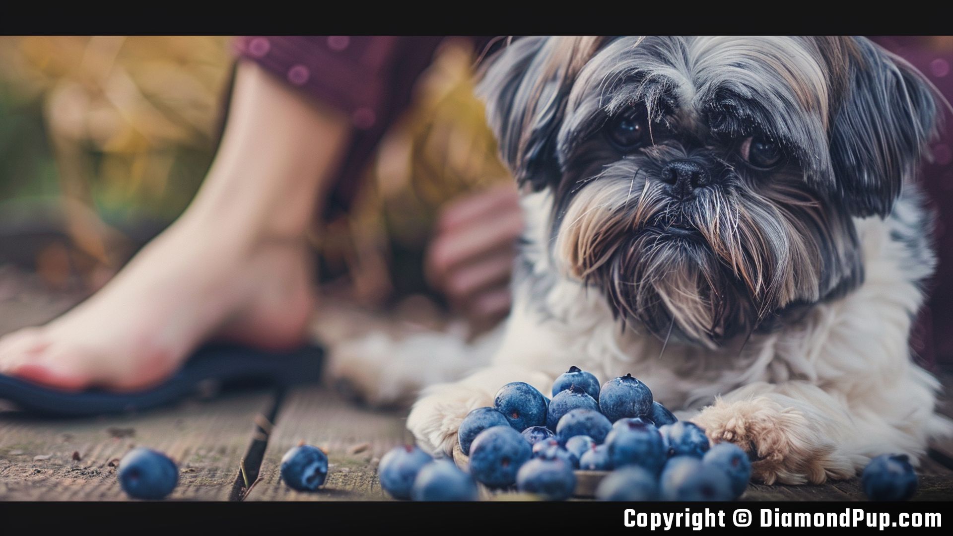 Image of a Happy Shih Tzu Eating Blueberries