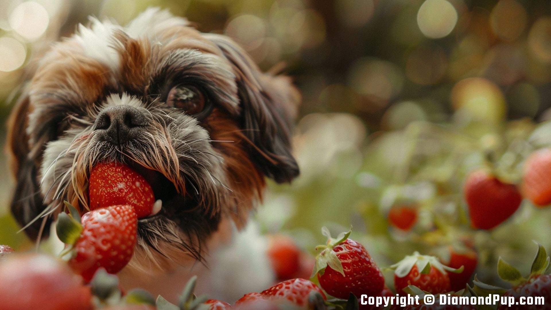 Image of a Happy Shih Tzu Snacking on Strawberries