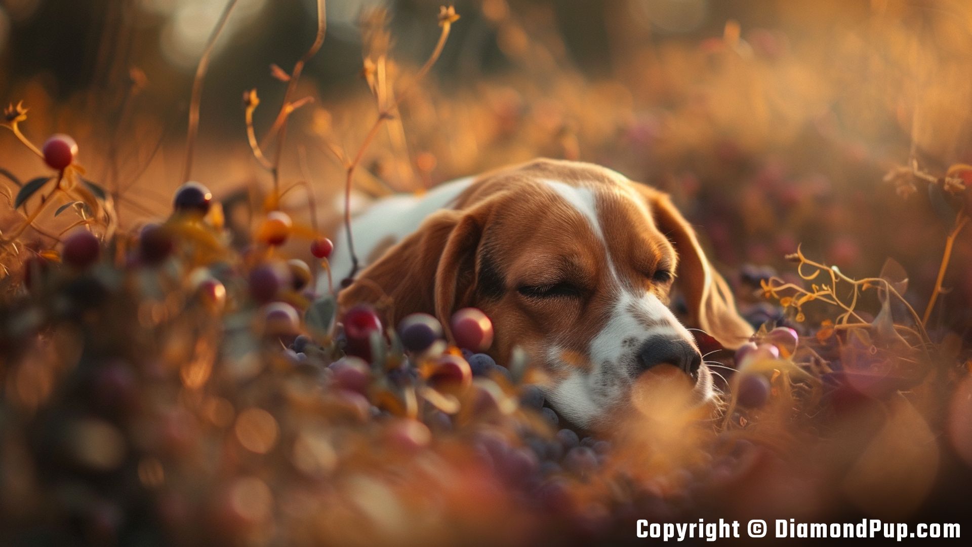 Image of a Playful Beagle Eating Blueberries