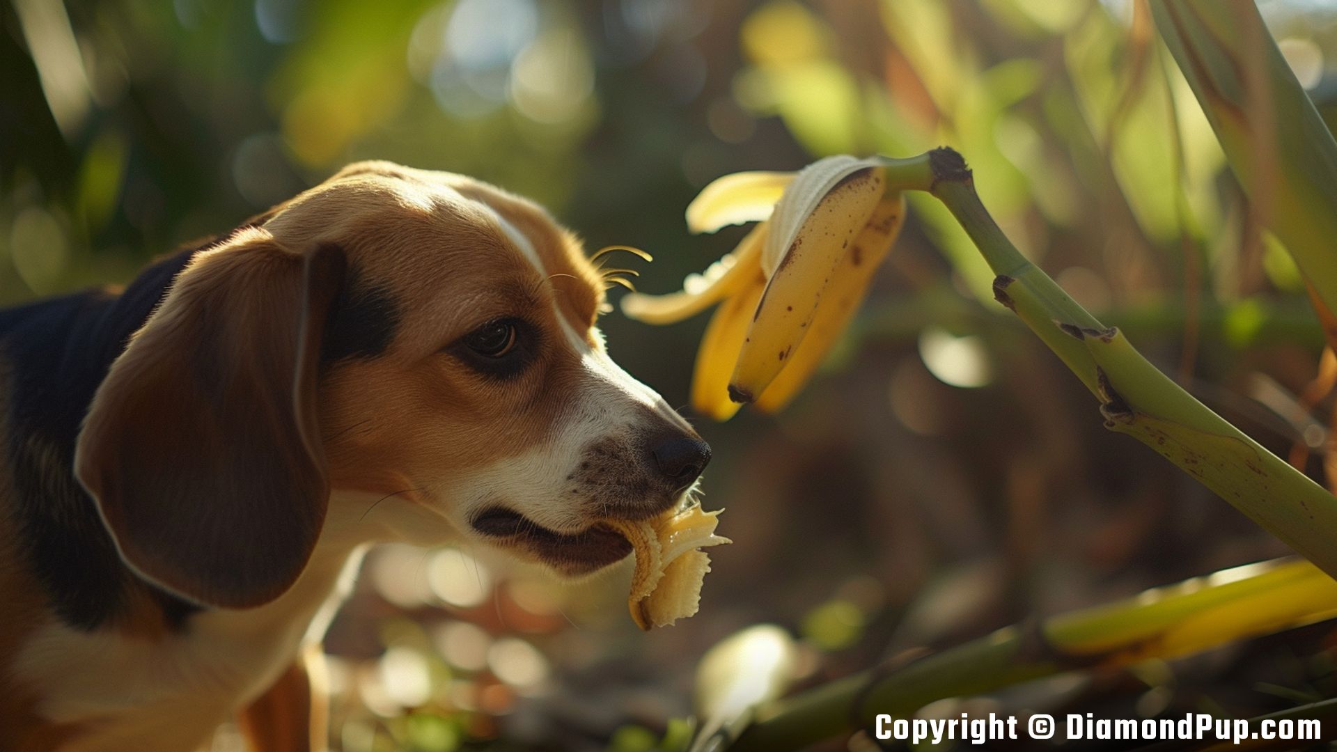 Image of a Playful Beagle Snacking on Banana