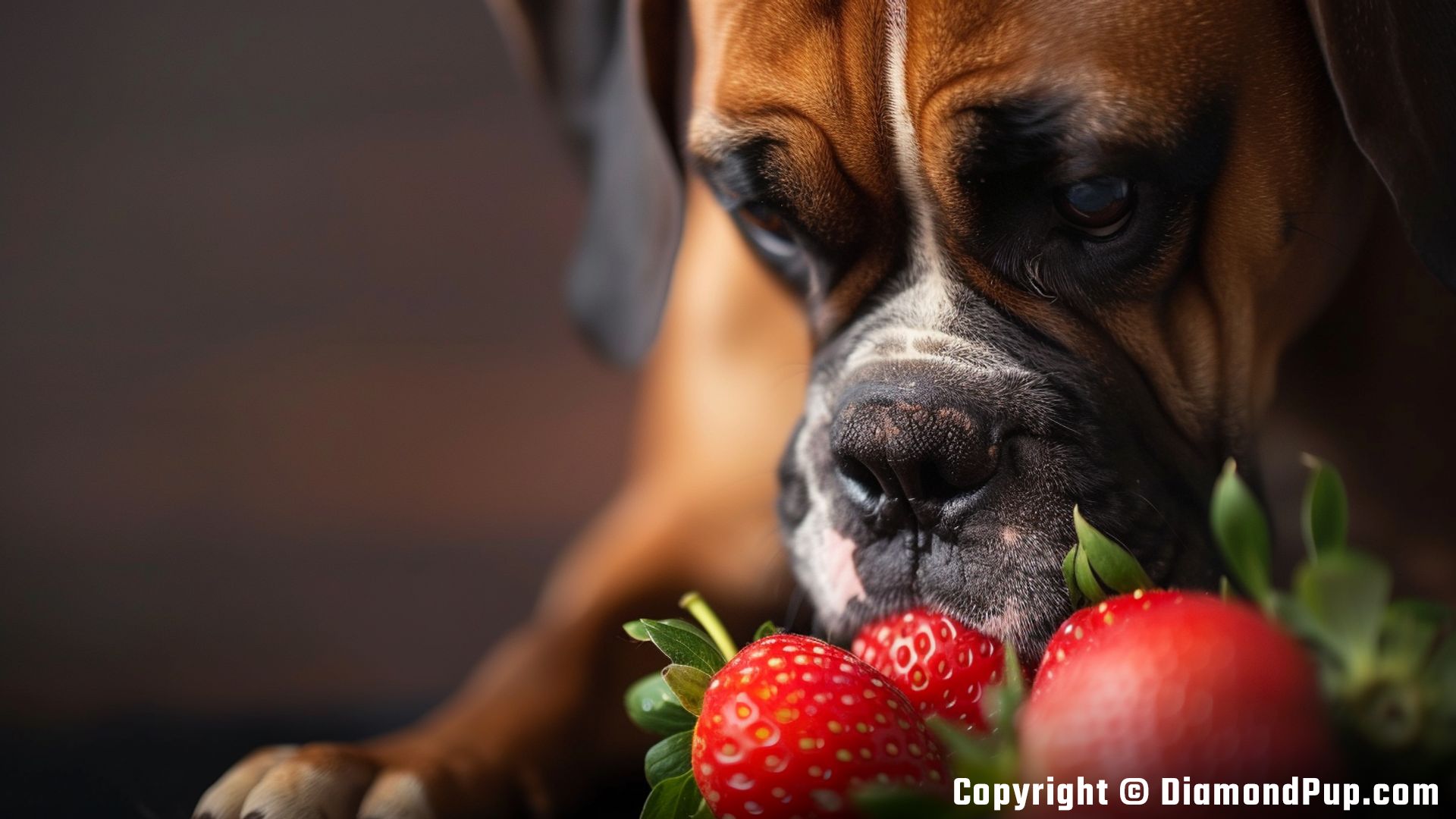 Image of a Playful Boxer Eating Strawberries