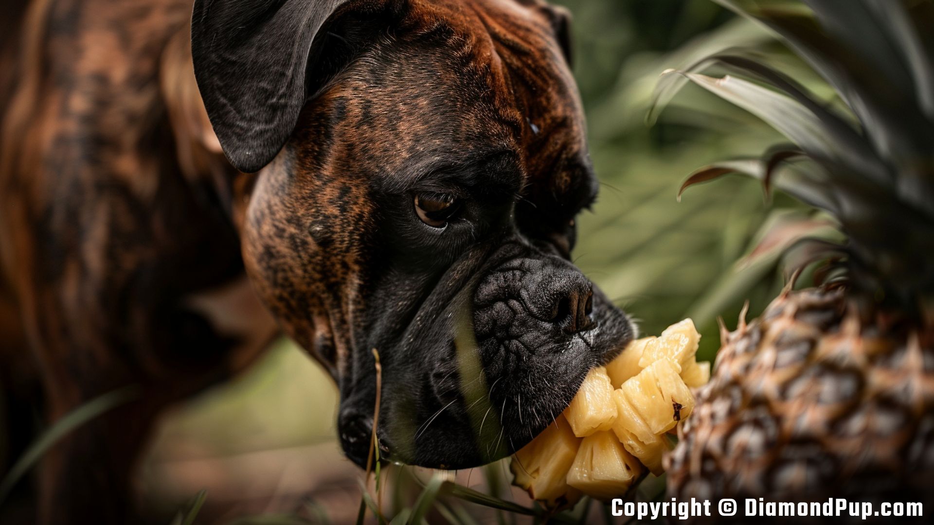 Image of a Playful Boxer Snacking on Pineapple