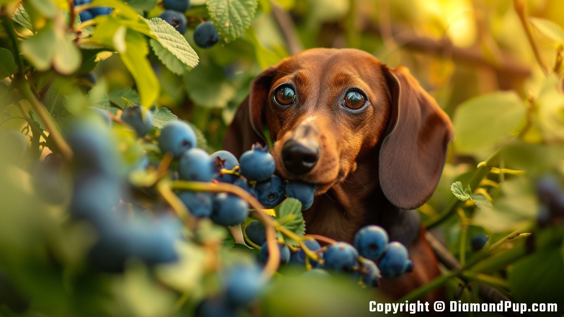 Image of a Playful Dachshund Eating Blueberries
