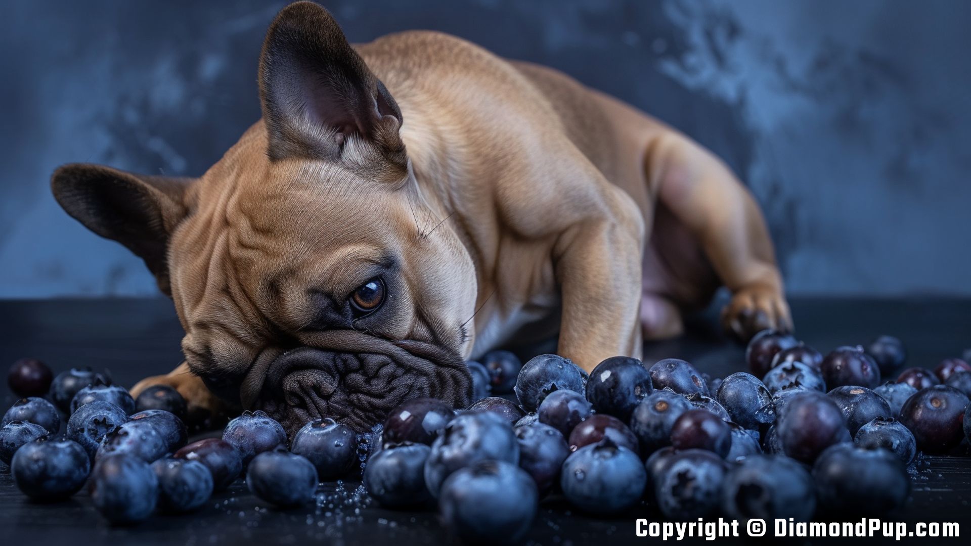 Image of a Playful French Bulldog Snacking on Blueberries