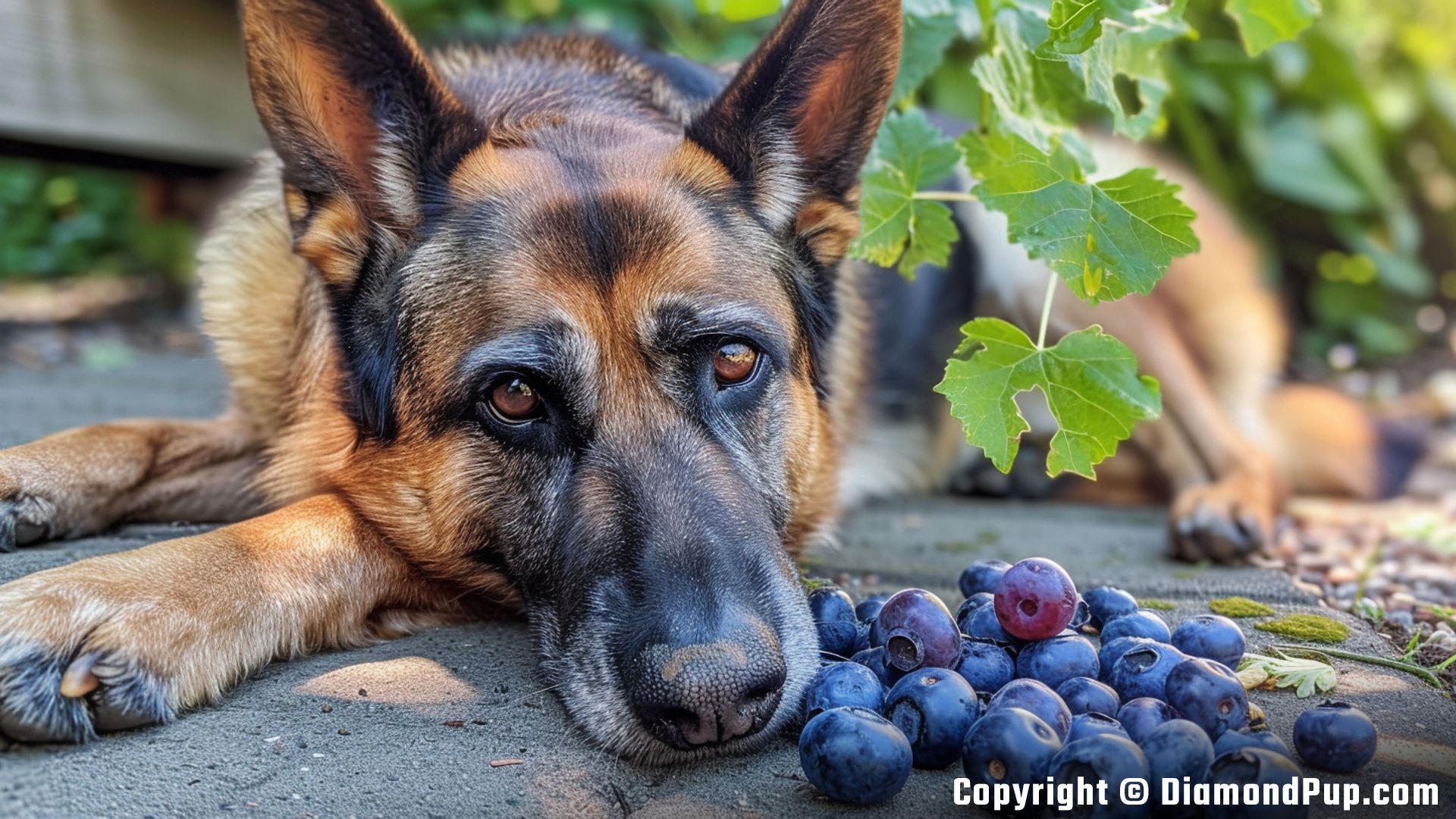 Image of a Playful German Shepherd Snacking on Blueberries