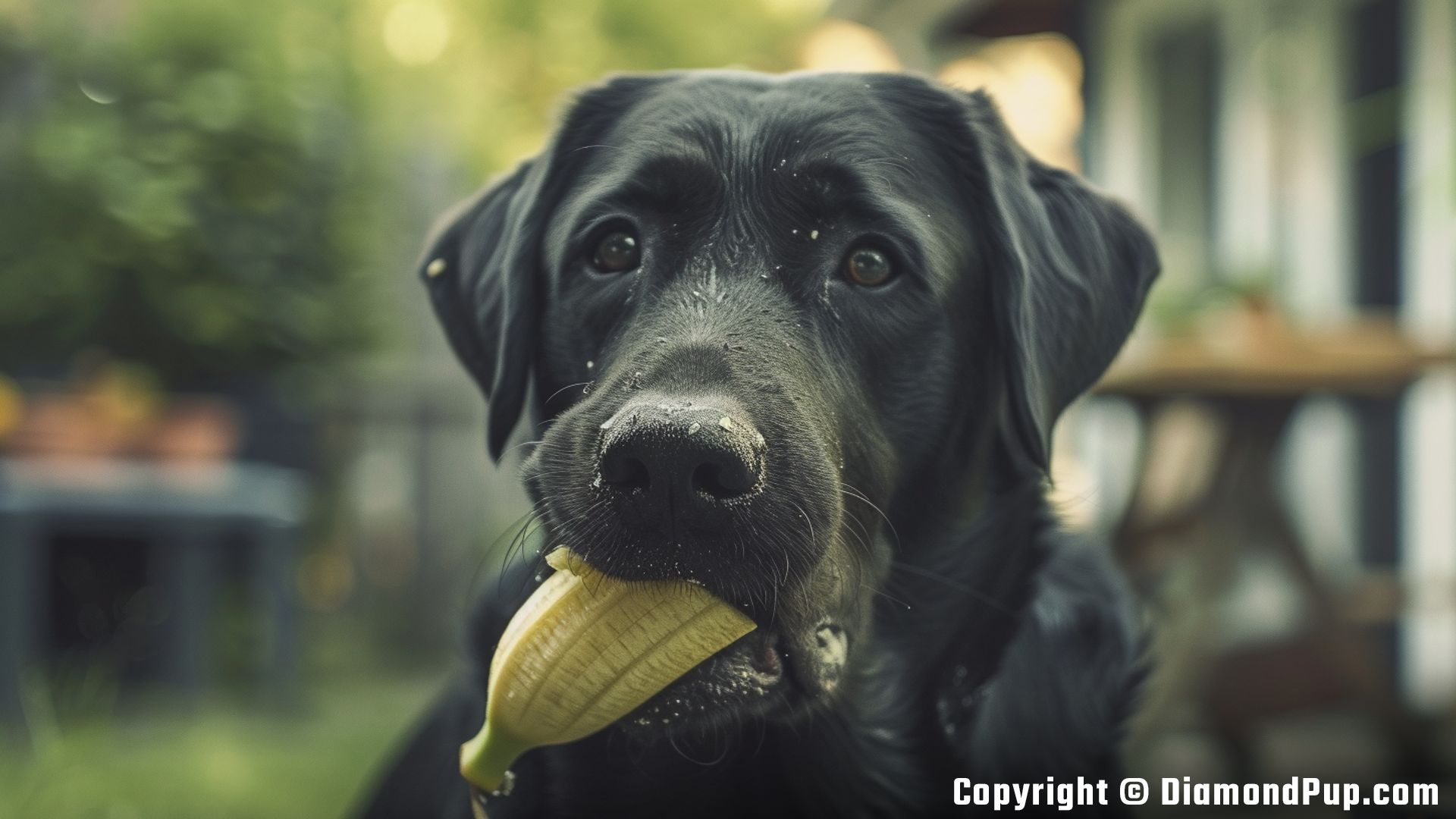 Image of a Playful Labrador Eating Banana