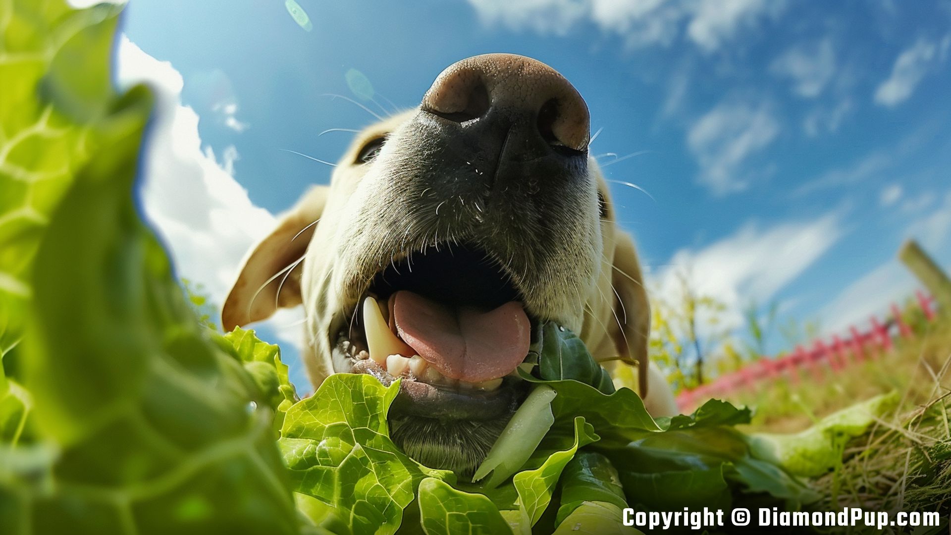 Image of a Playful Labrador Snacking on Lettuce