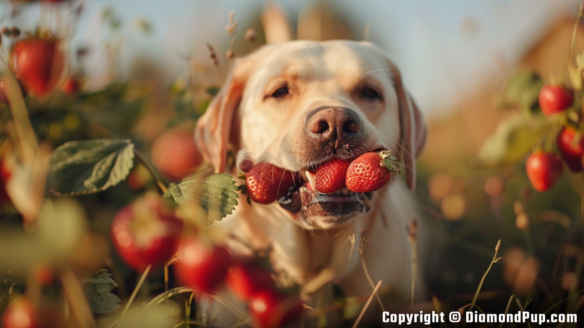 Image of a Playful Labrador Snacking on Strawberries