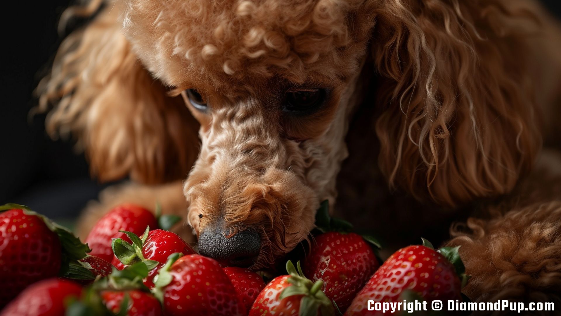 Image of a Playful Poodle Eating Strawberries