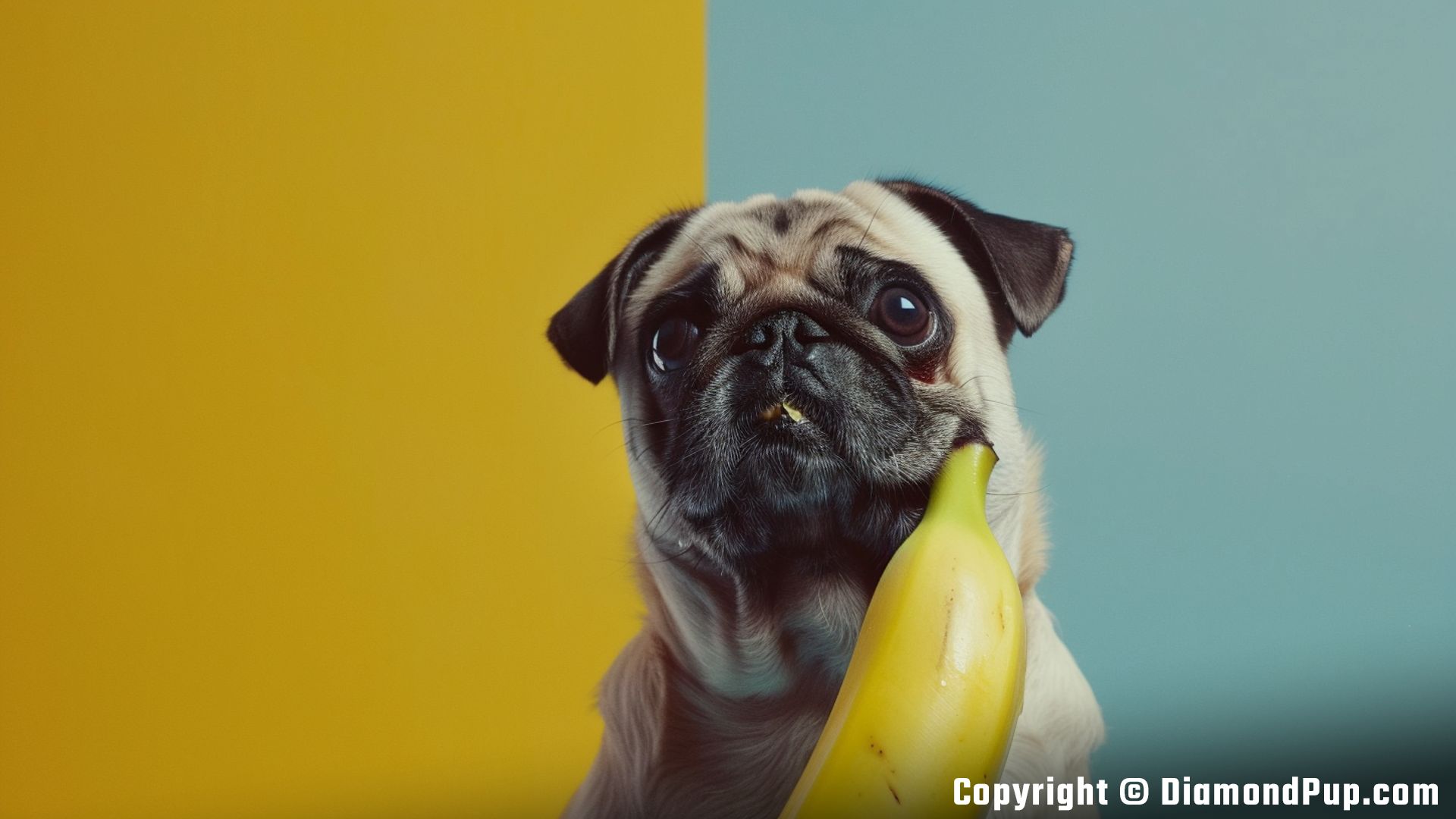 Image of a Playful Pug Eating Banana