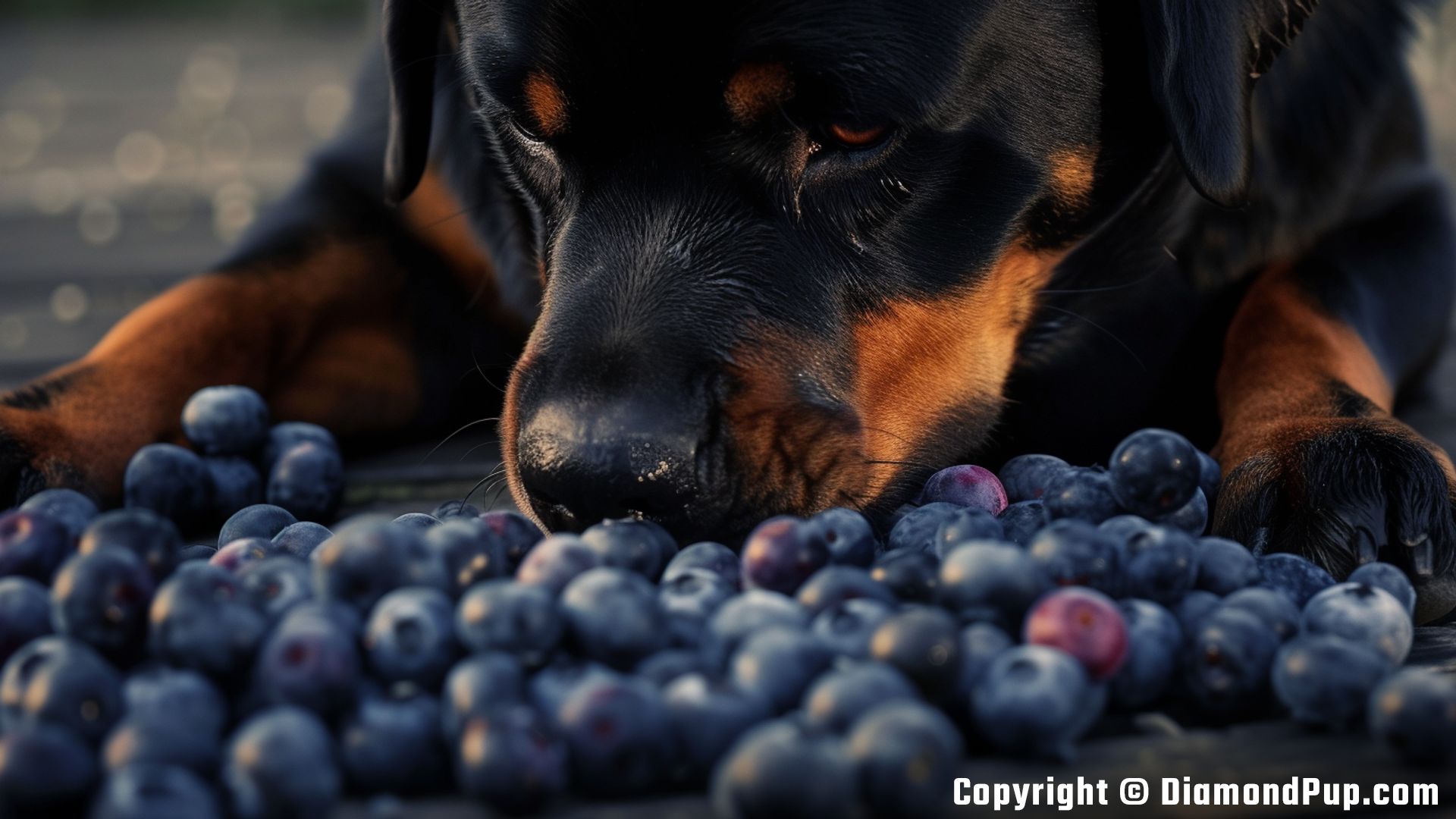 Image of a Playful Rottweiler Snacking on Blueberries