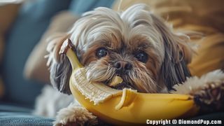Image of a Playful Shih Tzu Snacking on Banana