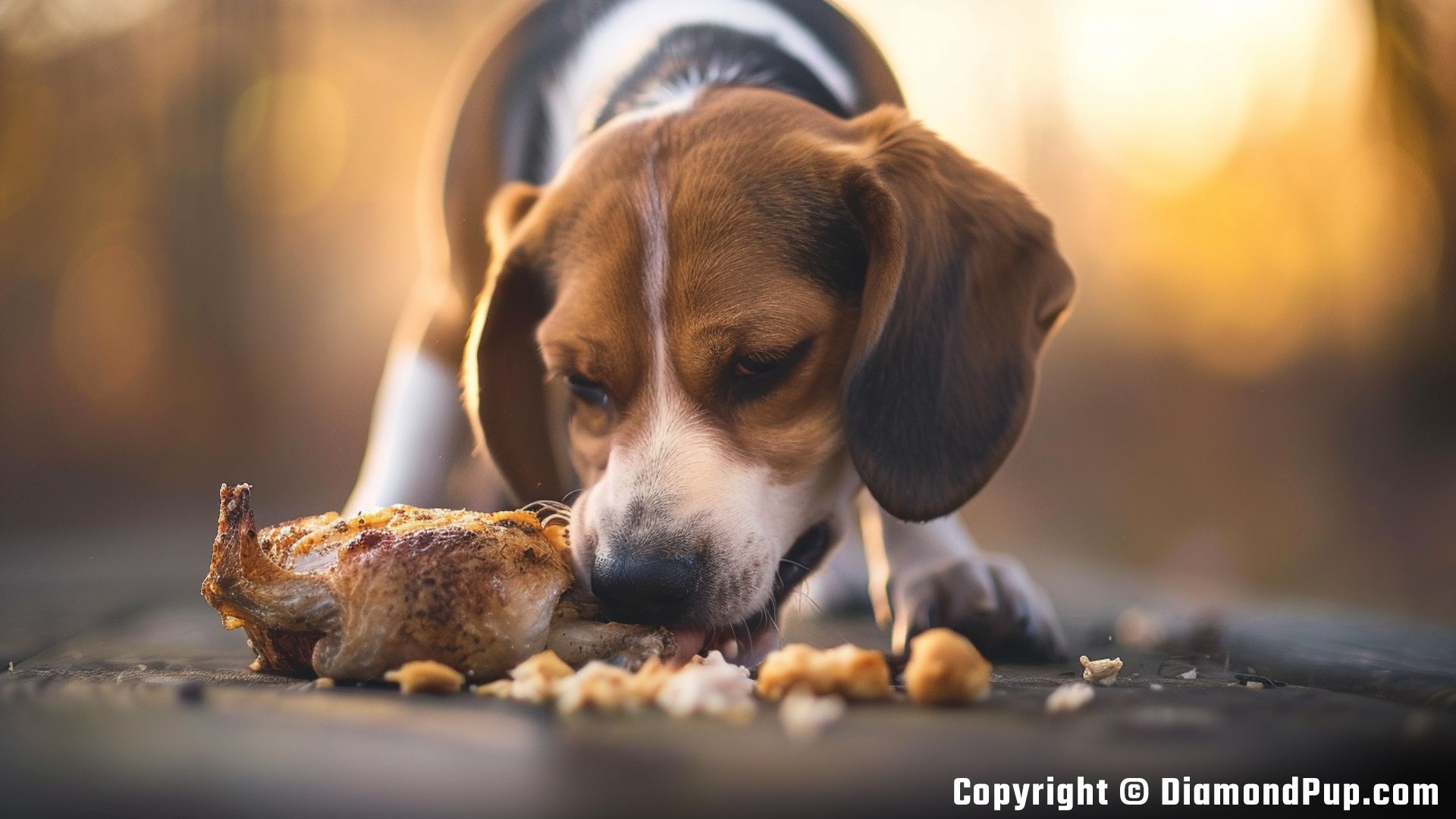 Image of an Adorable Beagle Eating Chicken