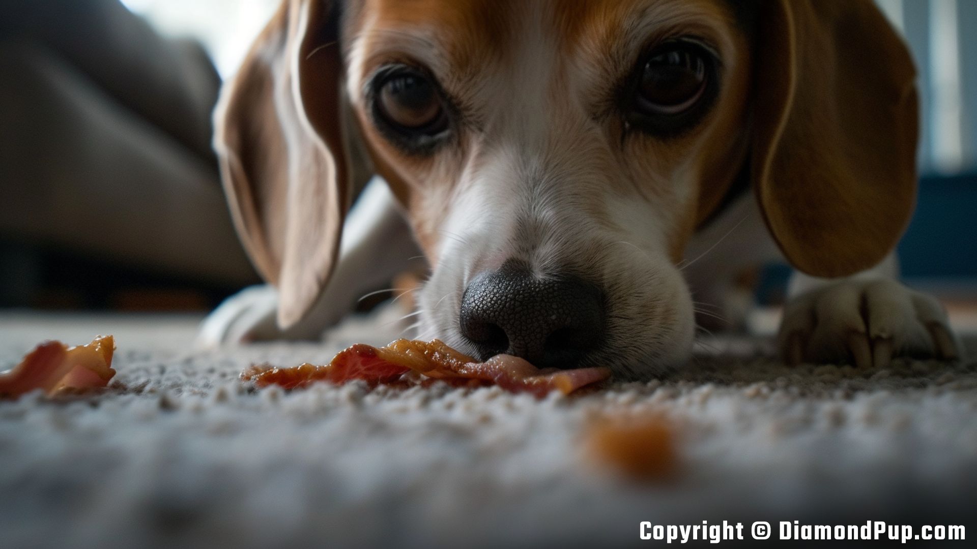 Image of an Adorable Beagle Snacking on Bacon