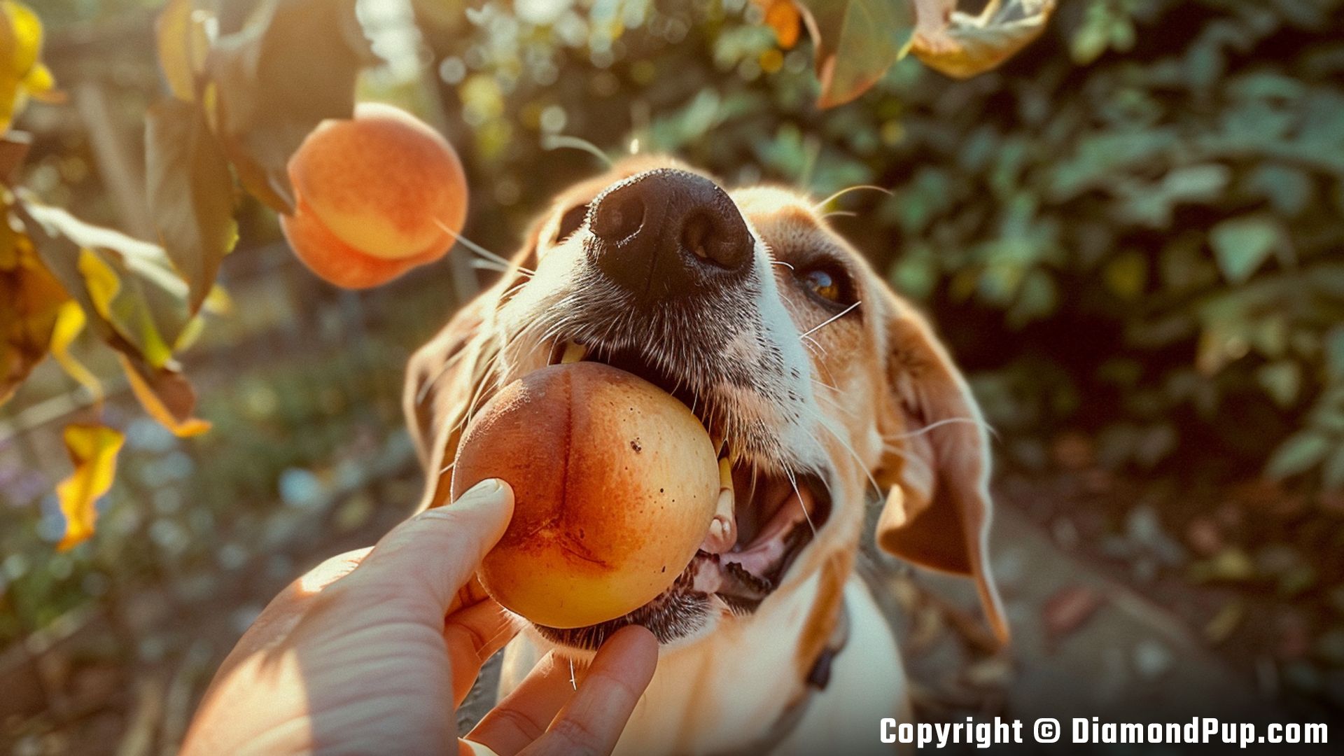 Image of an Adorable Beagle Snacking on Peaches