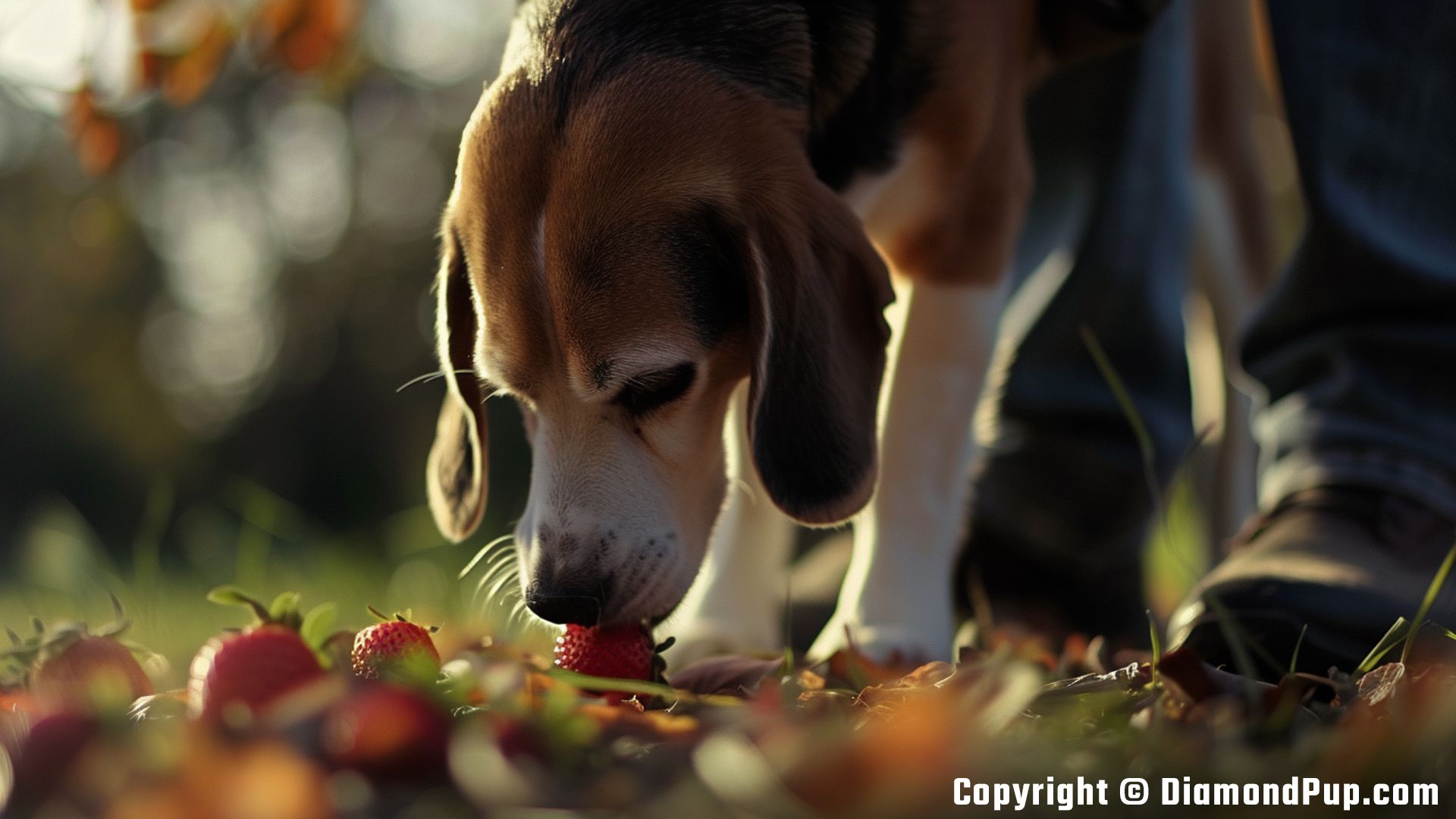 Image of an Adorable Beagle Snacking on Strawberries