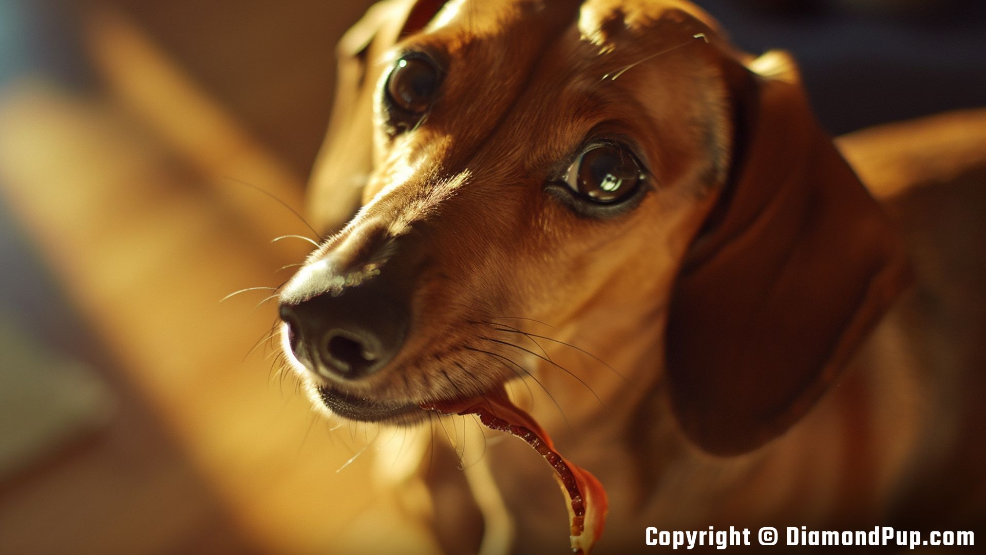 Image of an Adorable Dachshund Eating Bacon