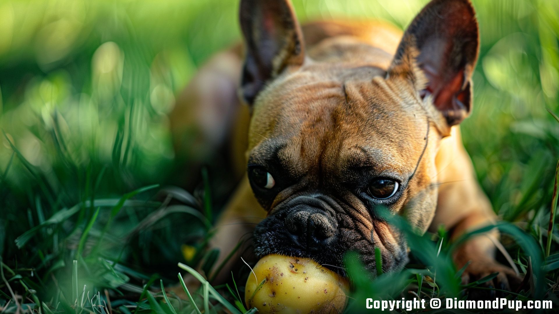 Image of an Adorable French Bulldog Eating Potato