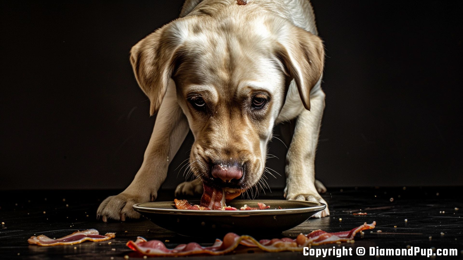 Image of an Adorable Labrador Eating Bacon