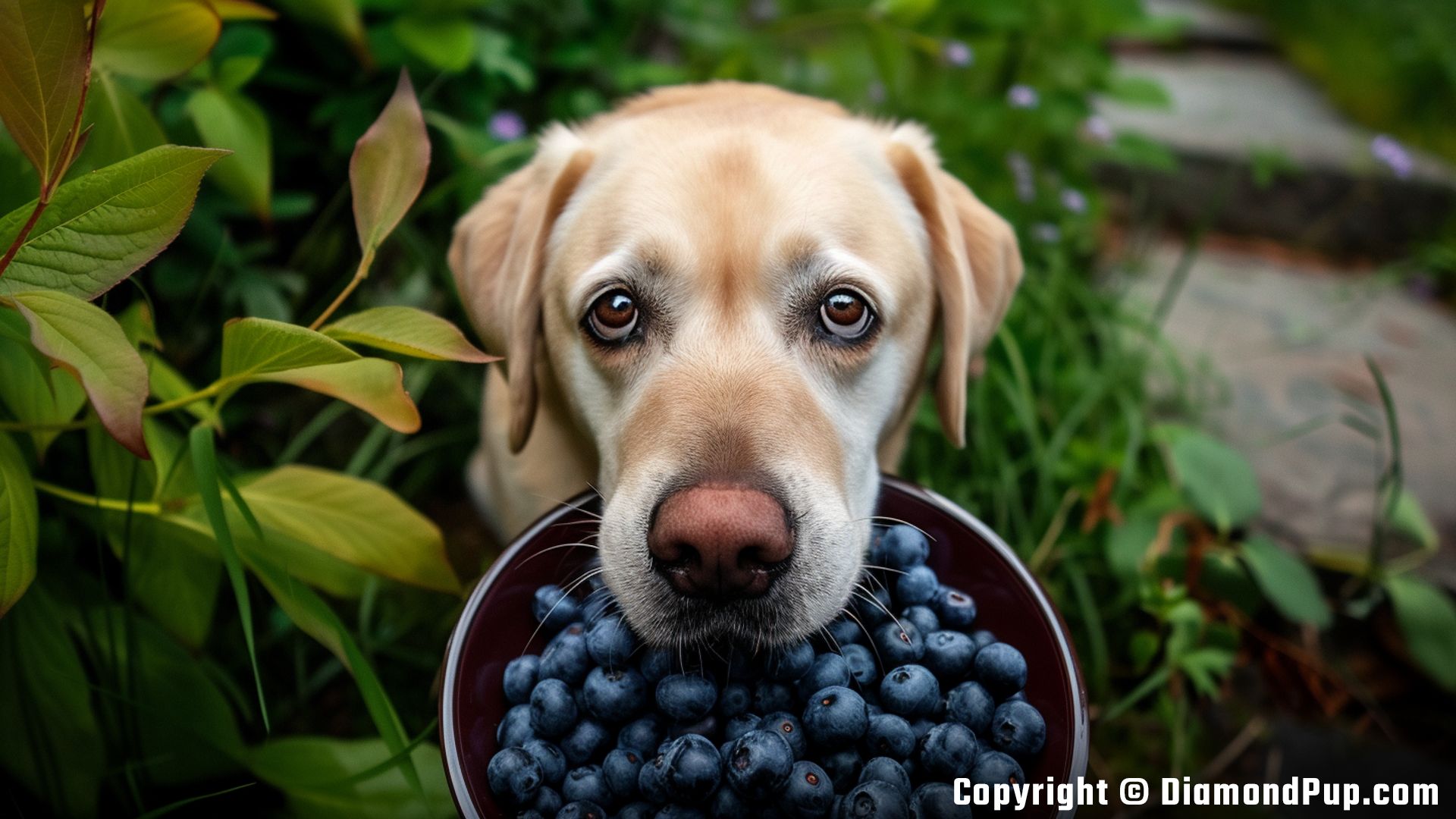 Image of an Adorable Labrador Snacking on Blueberries