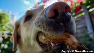 Image of an Adorable Labrador Snacking on Chicken