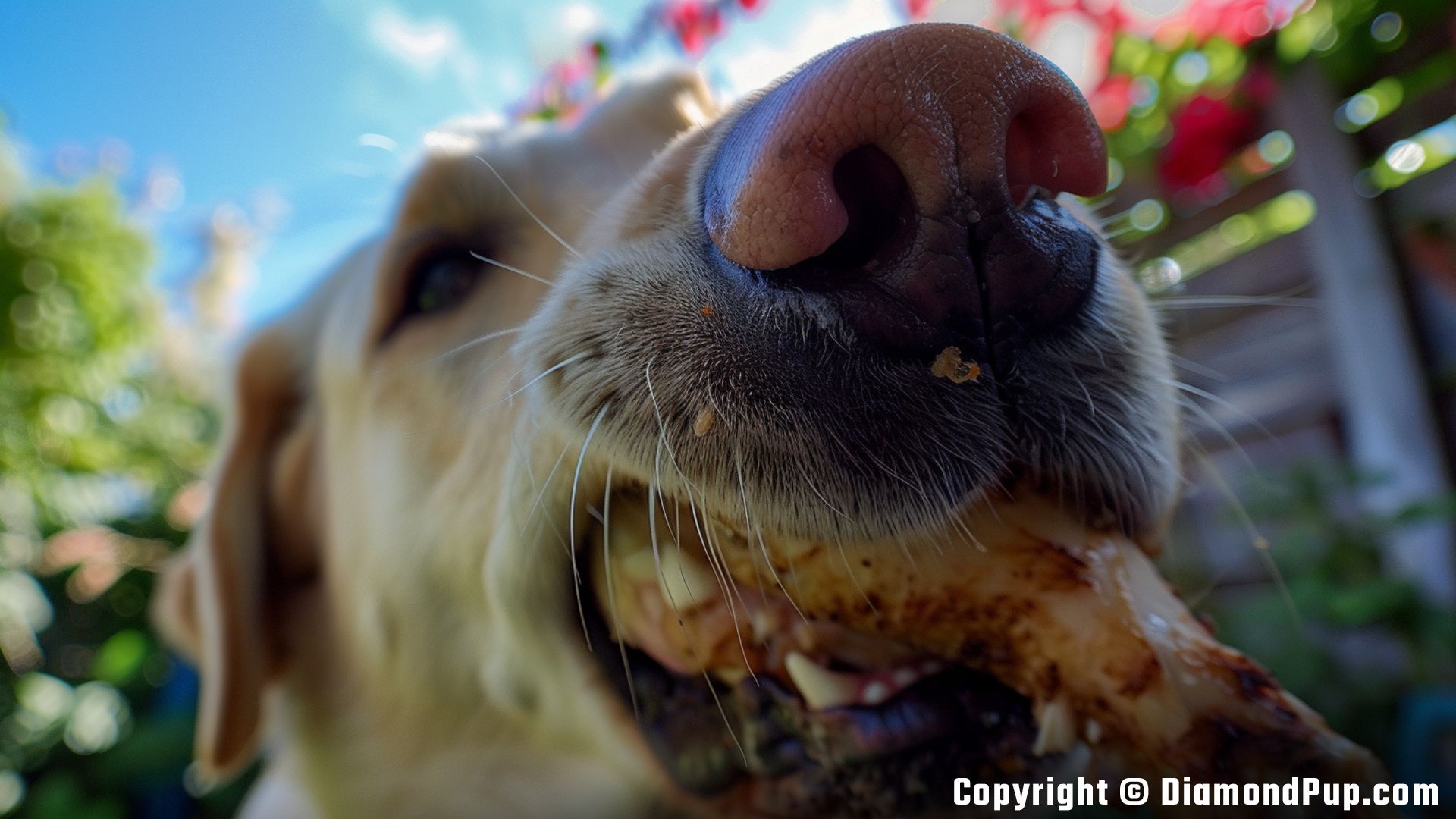 Image of an Adorable Labrador Snacking on Chicken
