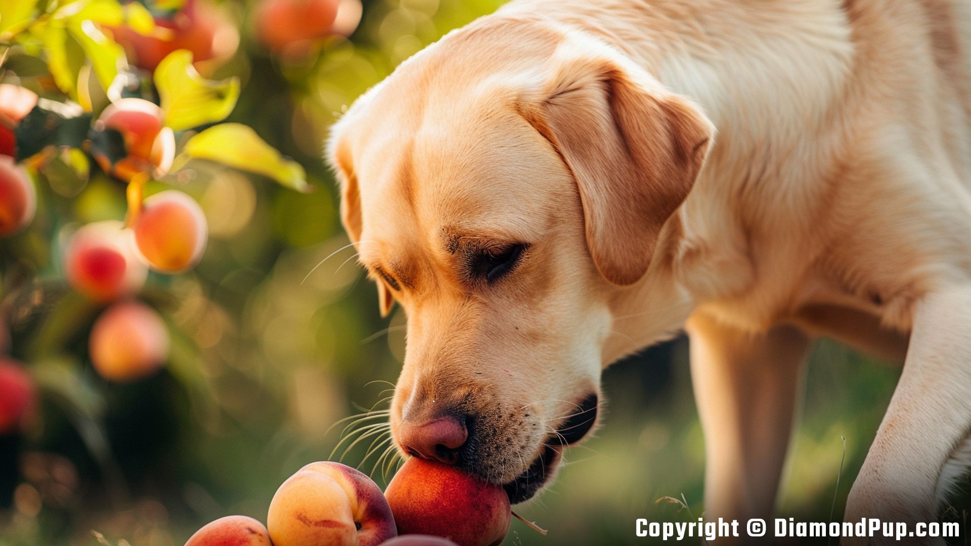Image of an Adorable Labrador Snacking on Peaches