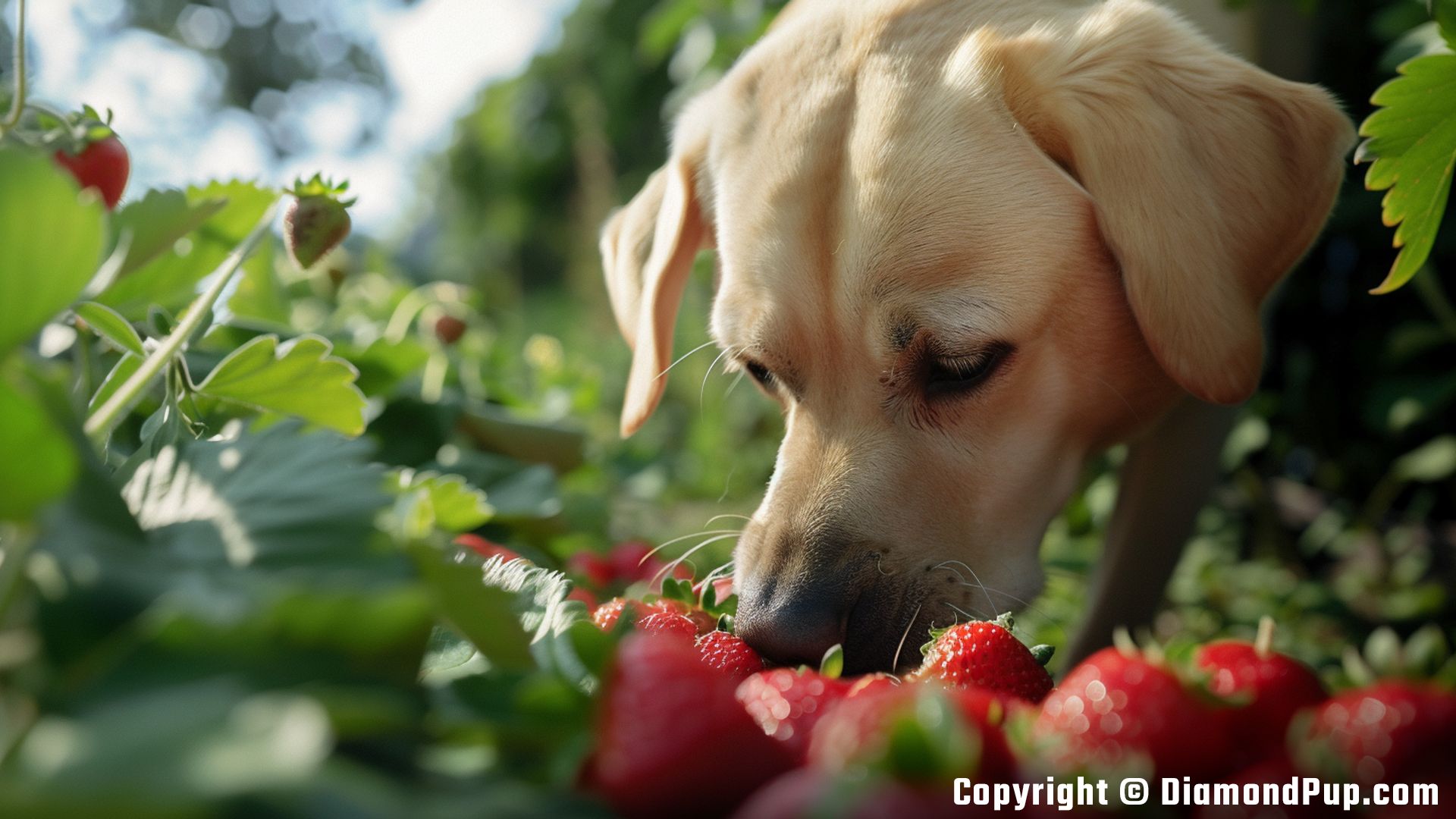 Image of an Adorable Labrador Snacking on Strawberries