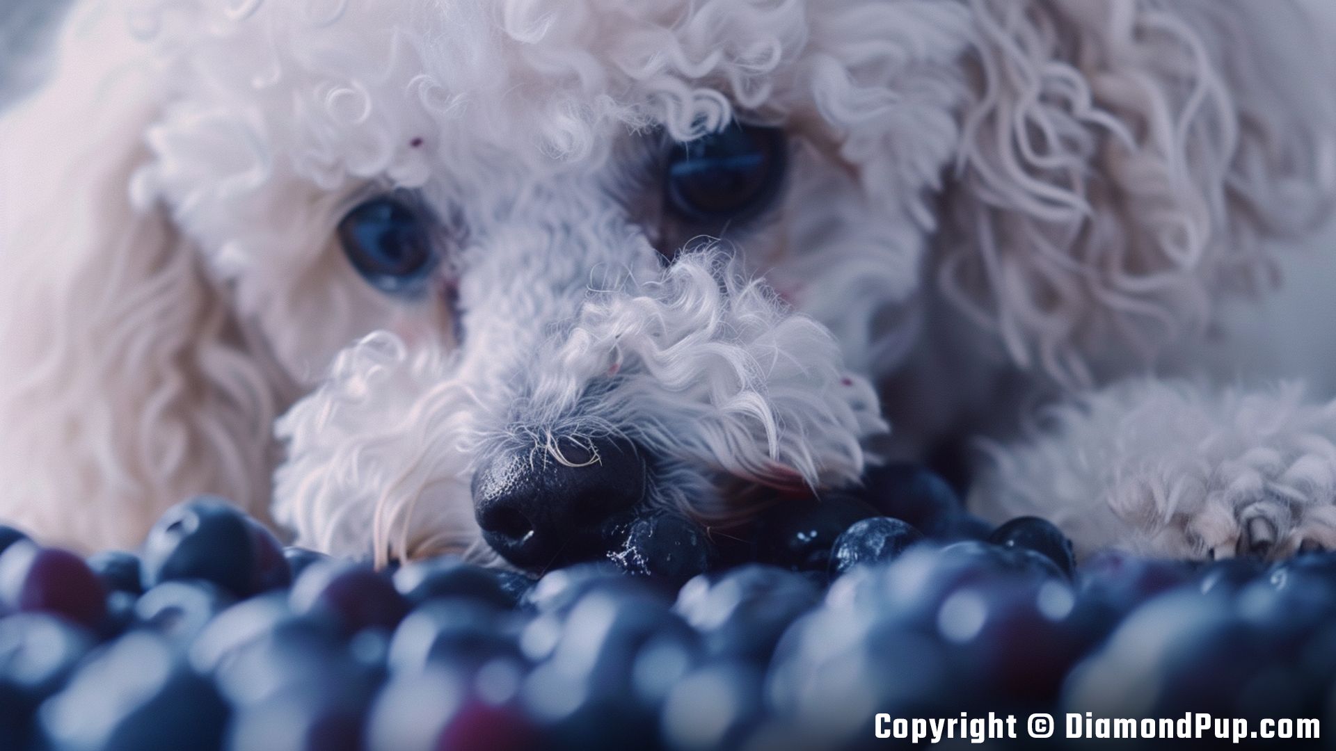 Image of an Adorable Poodle Eating Blueberries
