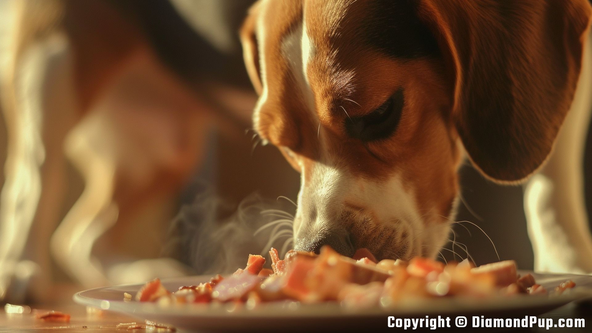 Image of Beagle Eating Bacon
