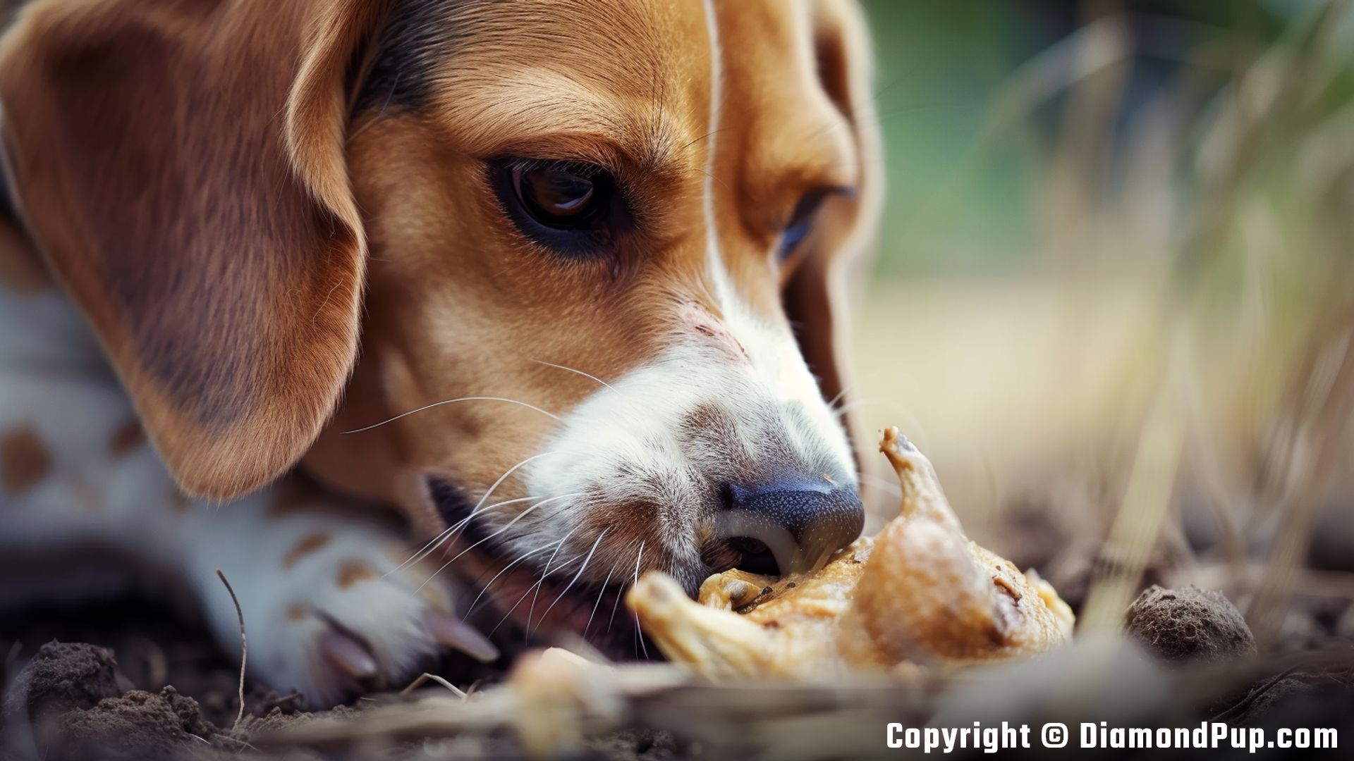 Image of Beagle Eating Chicken