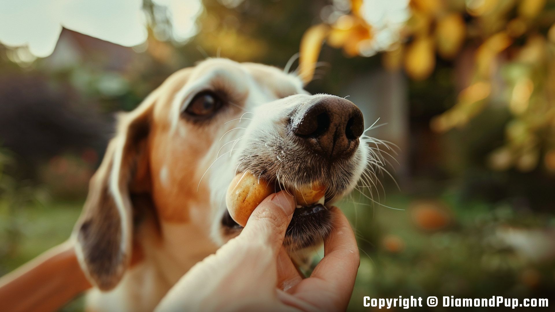 Image of Beagle Eating Peaches