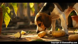 Image of Beagle Eating Potato