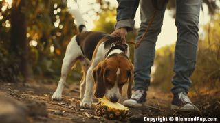 Image of Beagle Snacking on Pineapple