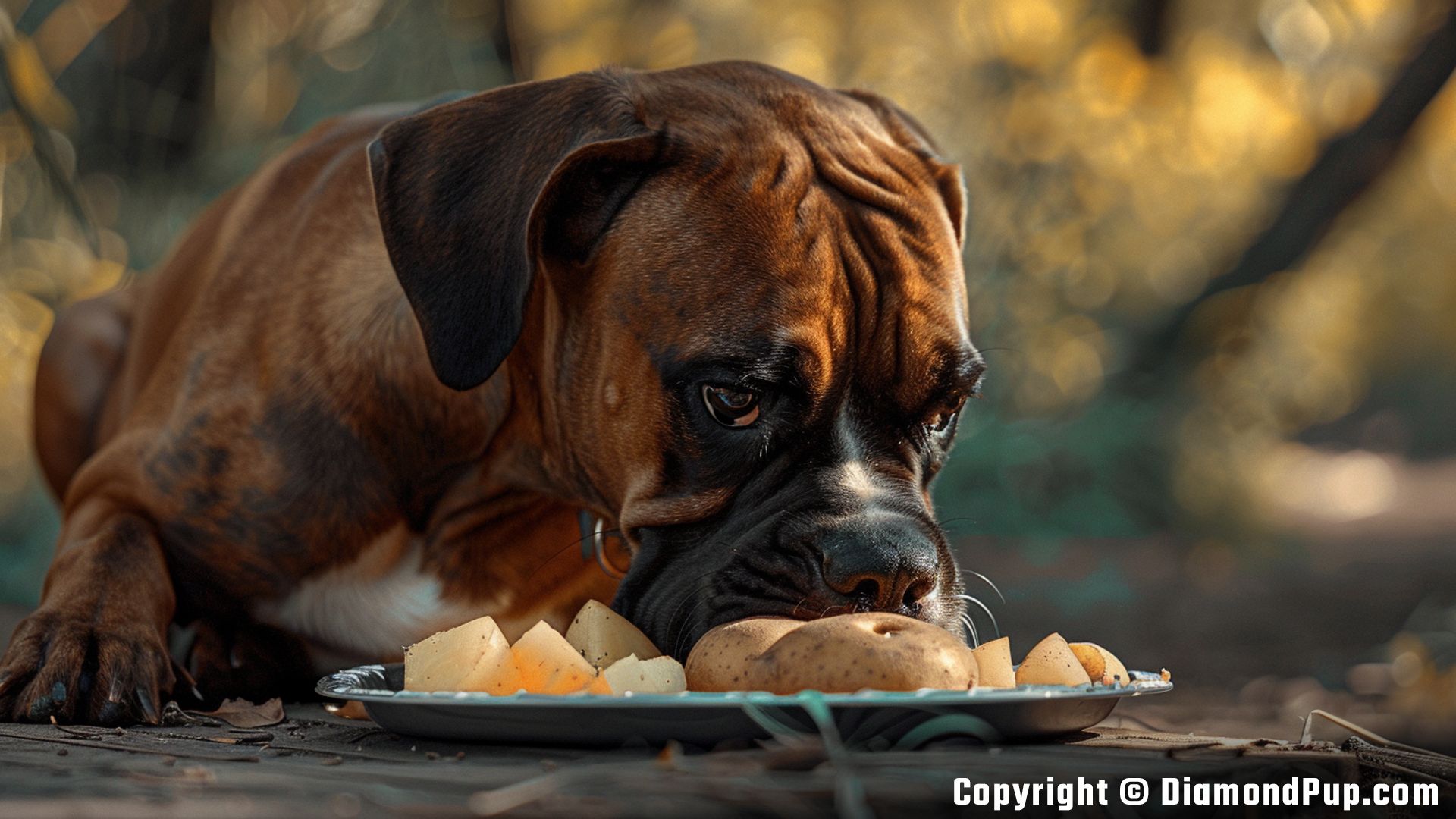 Image of Boxer Snacking on Potato