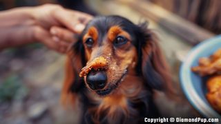 Image of Dachshund Eating Chicken