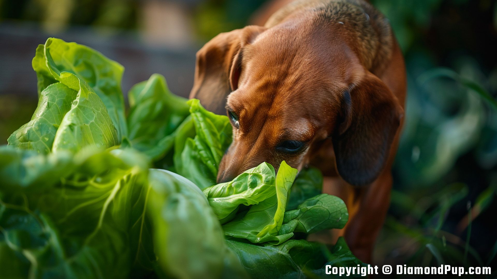 Image of Dachshund Eating Lettuce