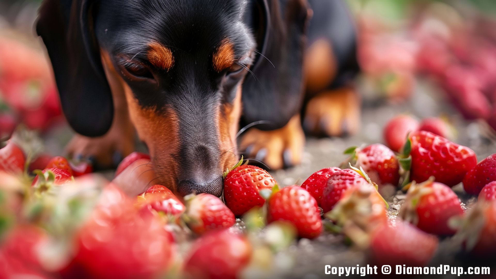 Image of Dachshund Eating Strawberries