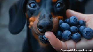Image of Dachshund Snacking on Blueberries